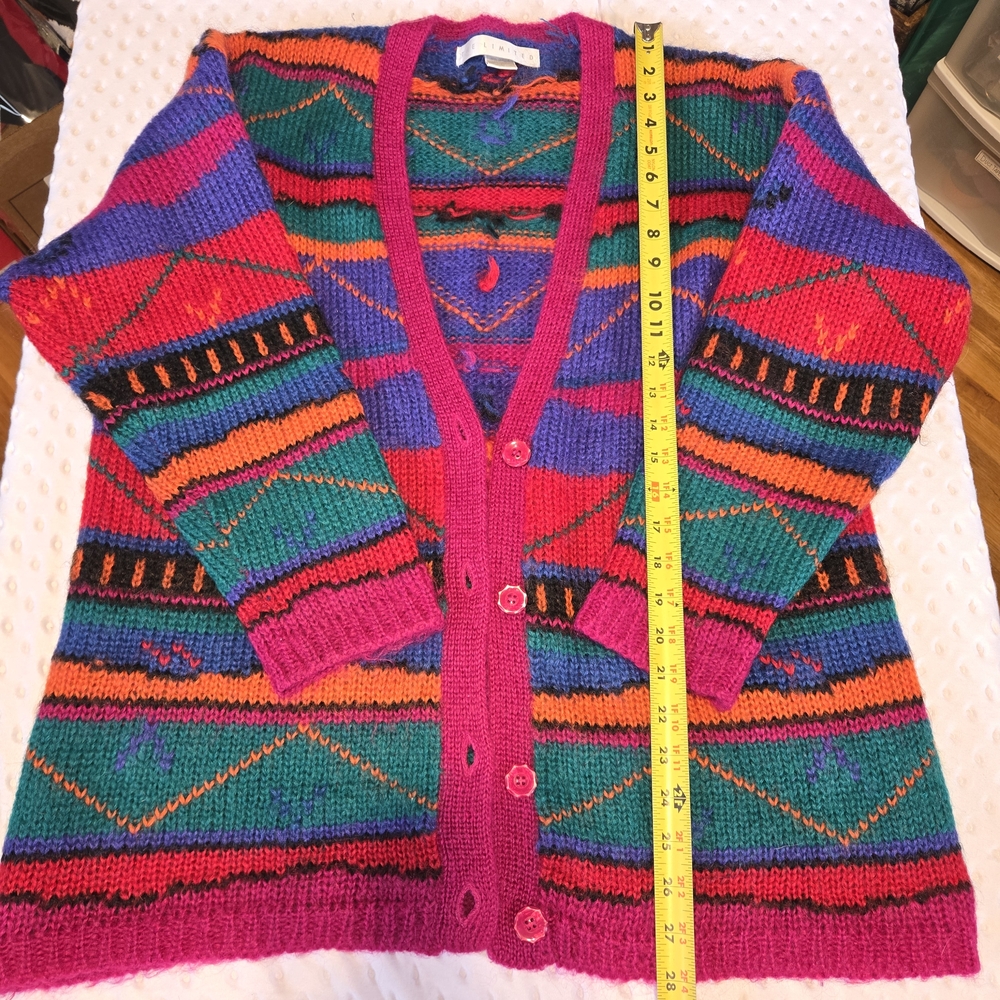 VTG Limited Geometric Stripe Colorful Oversized Cardigan Sweater Sz P/S - Picture 5 of 6